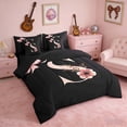 thumbnail image 2 of Erosebridal Black Pink Letter S Floral Bow Print Bedding Comforter Set, Monogram Style Queen Bedding Sets for Girls, Black Reversible 7 Pieces, 2 of 6