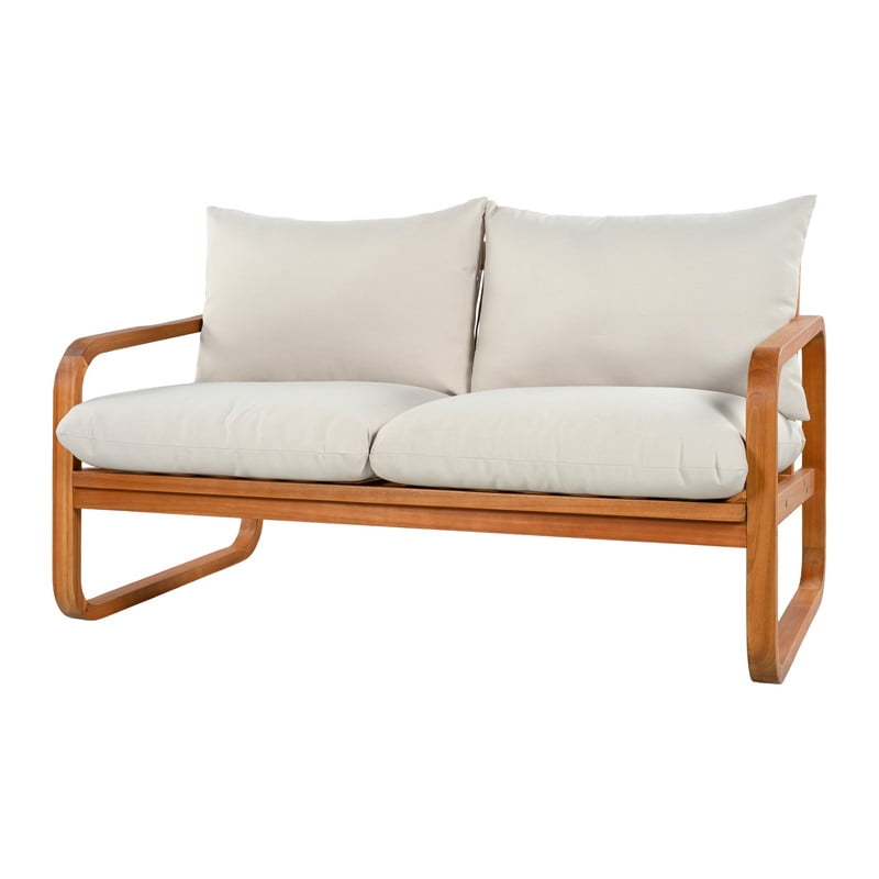 4-Piece Acacia Wood Outdoor Sectional Set with Cushions, Patio Chat Sofa Set with Coffee Table, Weather-Resistant Conversation Set