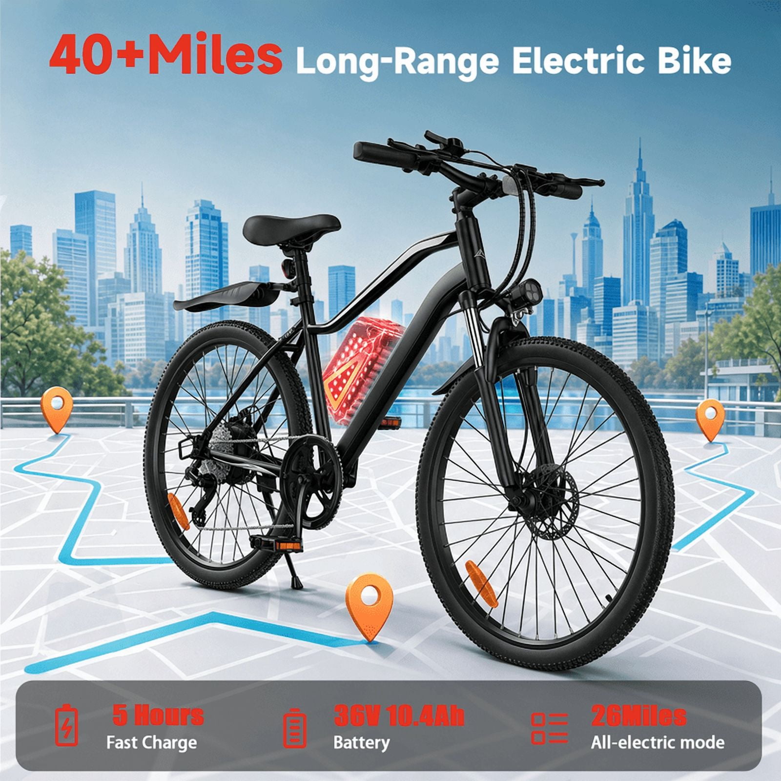 iSinwheel 500W Electric Bike Adult,26" Mountain Bicycle Professional ,Front Dual Shock Absorption Ebike,Up 20MPH,35 Miles,36V 10.4AH Removable Battery