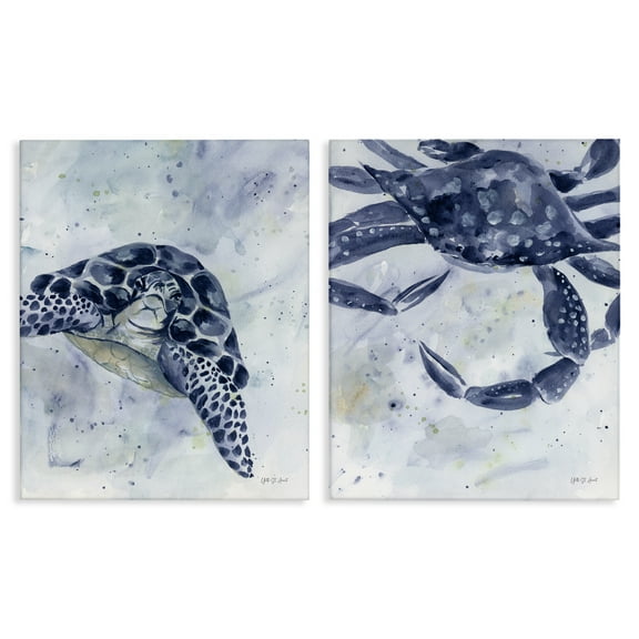 Stupell Industries Sea Creatures Turtle & Crab Nautical & Beach Painting Wrapped Canvas Art Print Wall Art, 16 x 20, Set of 2