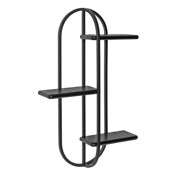 Kate and Laurel Ramos Modern Metal and Wood Bathroom Shelf, 18 x 6 x 30, Black, Contemporary Sleek 3-Tier Floating Shelves for Wall Decor, Display, and Over Toilet Storage