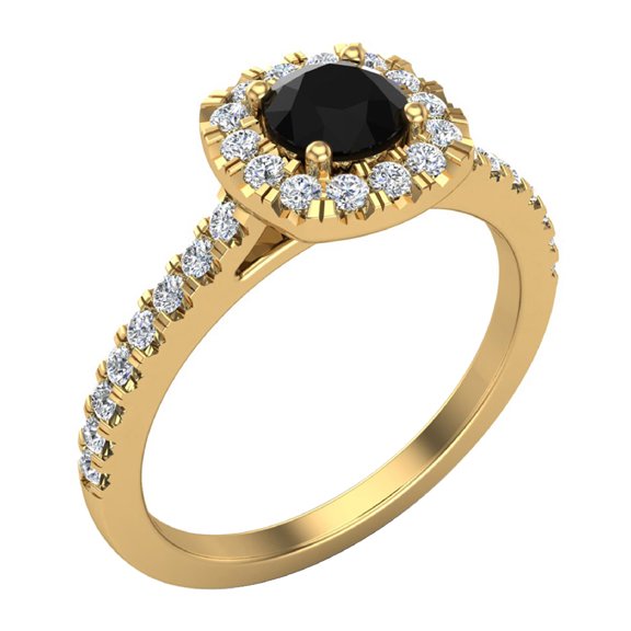 Black diamond Engagement Ring for Women Cushion Halo Diamond Ring 14K Gold 0.75 Carat (H,SI1)