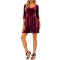 thumbnail image 2 of INSPIRE CHIC Women's Sweetheart Neck Solid Color 3/4 Sleeves Fit Velvet Prom Party Dress Dark Red L, 2 of 6