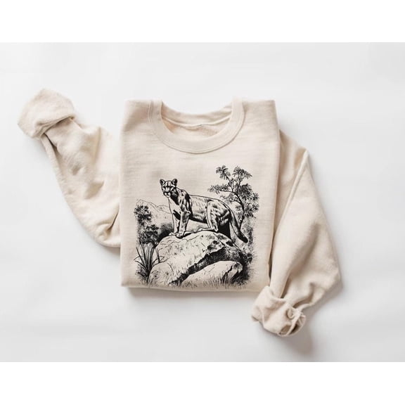 Retro Cougar in the Wild Wilderness Sweatshirt, Animal Sweater, Nature Lover, Hiking Pullover534 Tshirt All Size S-5XL