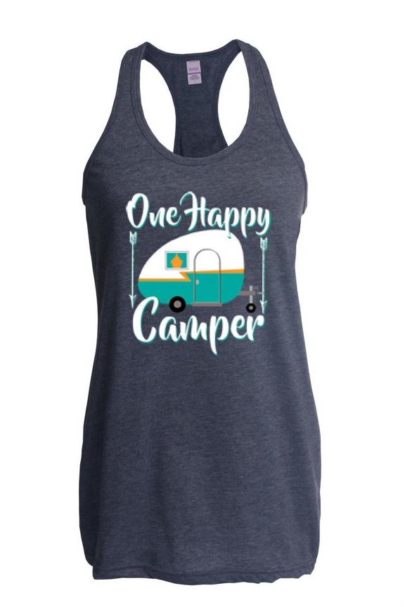 - Women's Racerback Tank Top, up to Women Size 2XL - ONE HAPPY CAMPER