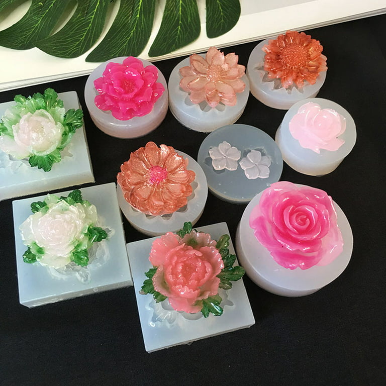 GENEMA 10 Styles 3D Flower Silicone Mold Resin Camellia Peony Daisy Lotus  Flower Pendant Jewlery Making Tools Epoxy Resin Molds 