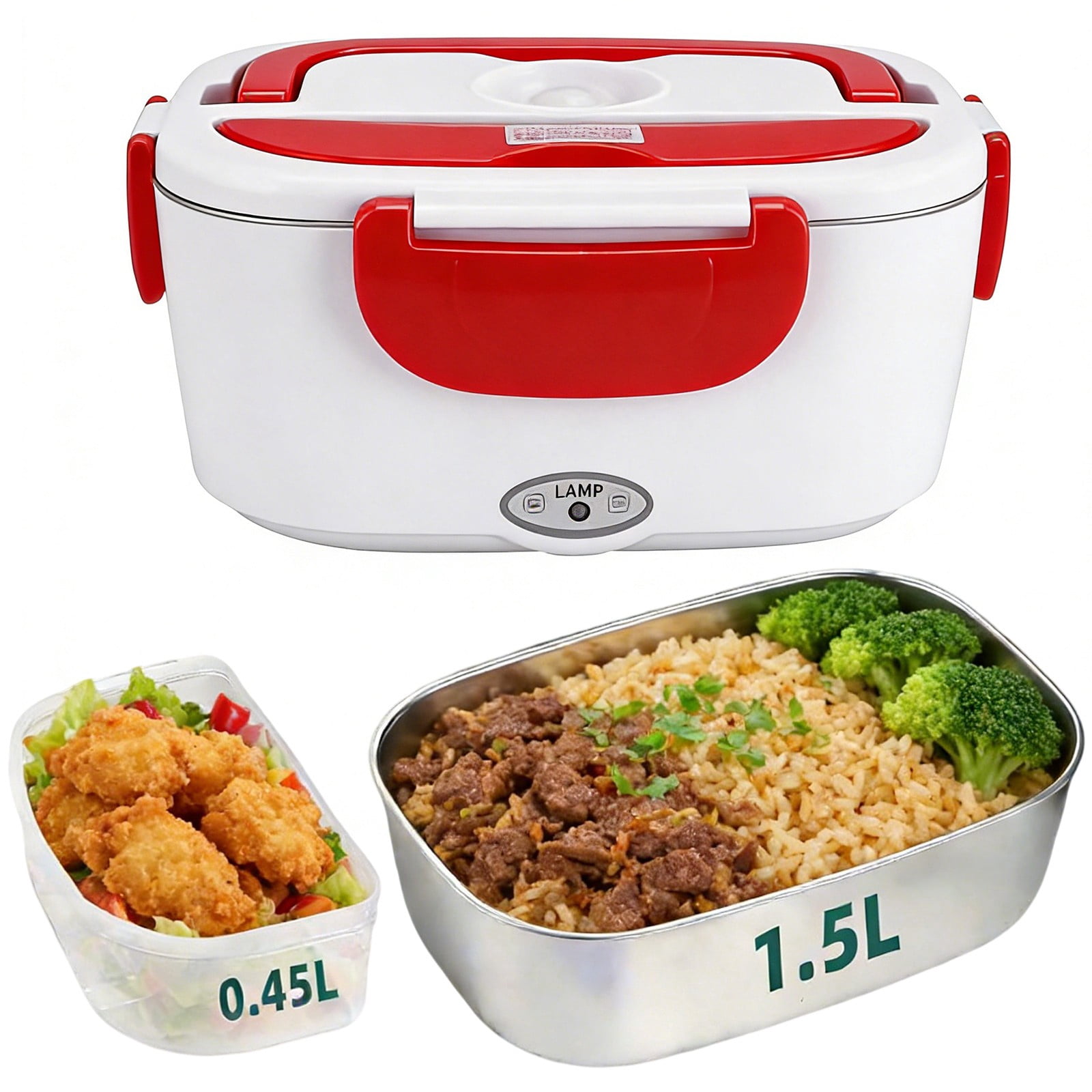Electric Lunch Box Food Warmer with Plastic Liner: 40W Heated Lunch Box for Adults, 1.8L Portable Fast Heating Lunchbox Food Heater for Car, Truck, Work, Travel Loncheras Para Hombres(Red)