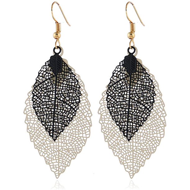 Pendientes colgantes de cuero para mujer Pendientes de lentejuelas de hojas impresas Pendientes ligeros antiguos Adepaton LRWJ914-2