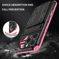 thumbnail image 6 of Heavy Duty Case for iPhone 16 Pro Credit Card Slot Holder Kickstand Bracket Cover, Military Grade Dual-Layers Rugged PC Shockproof Anti-Scratches Lens Protection Case, Pink, 6 of 9
