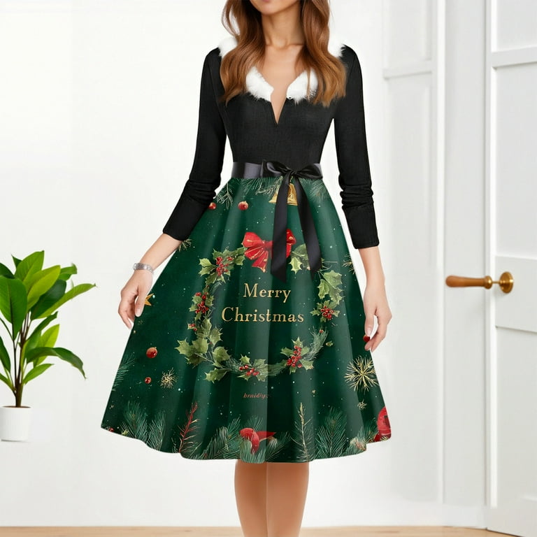 white christmas dresses Christmas Party Maxi Dress, Green Red Vintage Xmas Berries Long Spaghetti Straps Women Sleeveless Casual Cute Designer Plus Size Cocktail 3XL / White main image 1