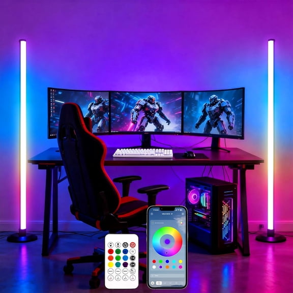 2-Pack LED Floor Lamp, RGB Corner Floor Lamp Support Music Sync, Remote & App Control, Modern Ambient Standing Light for Living Room, Bedroom, Gaming Room