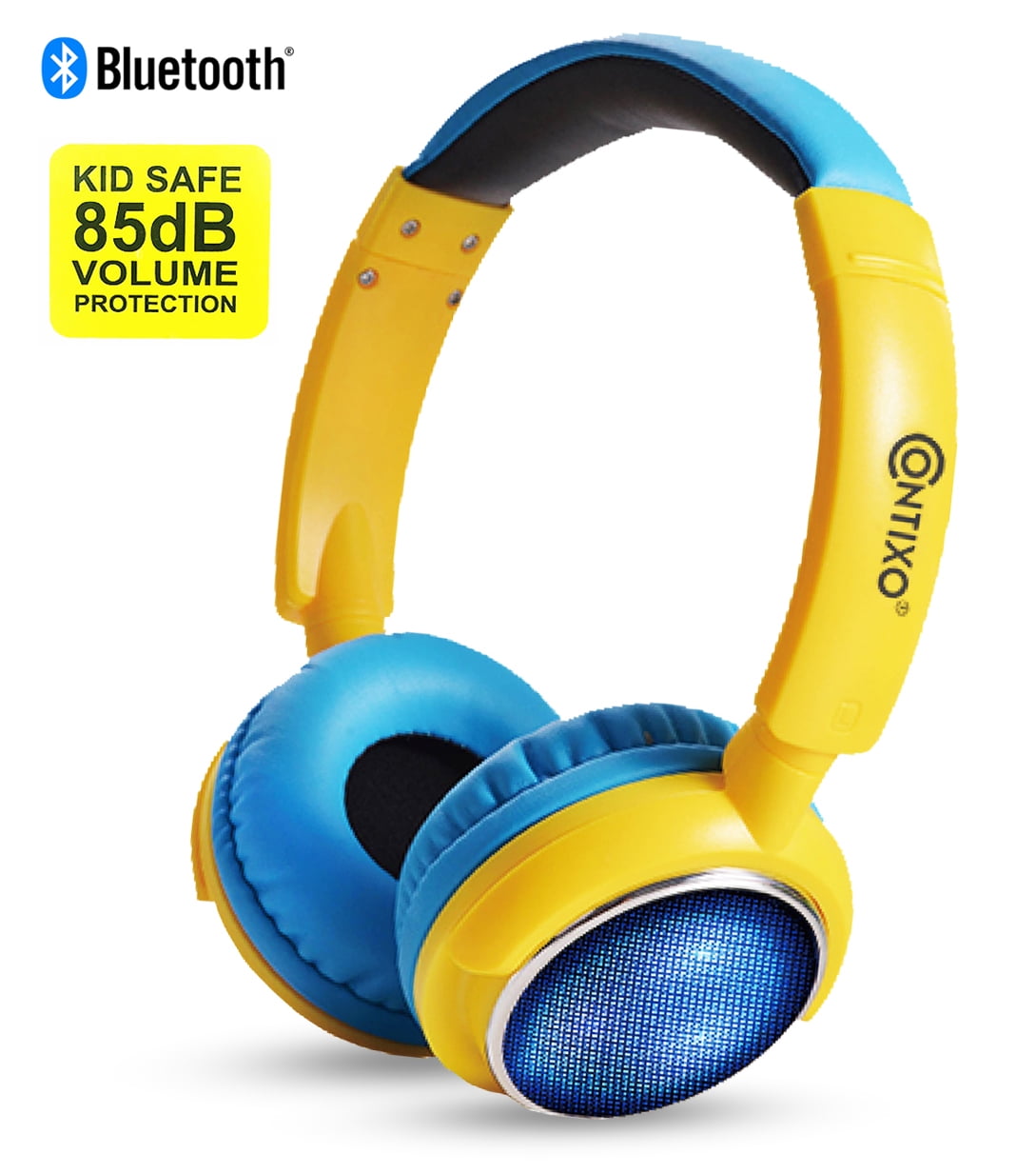 Contixo Kids Safe Stereo Bluetooth Headphones with Volume Limiter Built in Colorful LED Lights, Microphone, FM Radio, MicroSD Card Player, 3.5mm Cable Music Streaming (Blue)