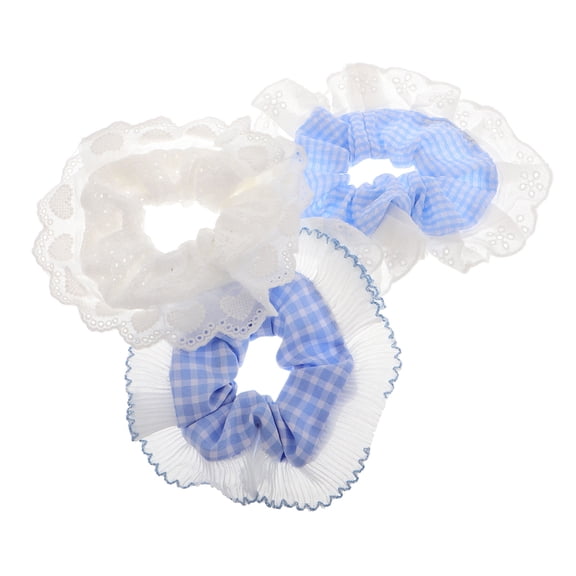 CTIRCHIU 3Pcs Lightweight Multi Color Checkered Scrunchies with Elegant Lace Edge Hair Styling Accessories