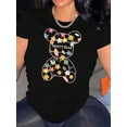 thumbnail image 1 of Camiseta informal con estampado de oso para mujer: cuello redondo, manga corta, algodón elástico, lavable a máquina. Perfecta para verano, ropa informal y camisetas de ocio., 1 of 7