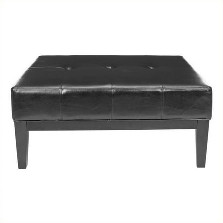 Safavieh Aubrey Beech Wood Leather Cocktail Ottoman in Black