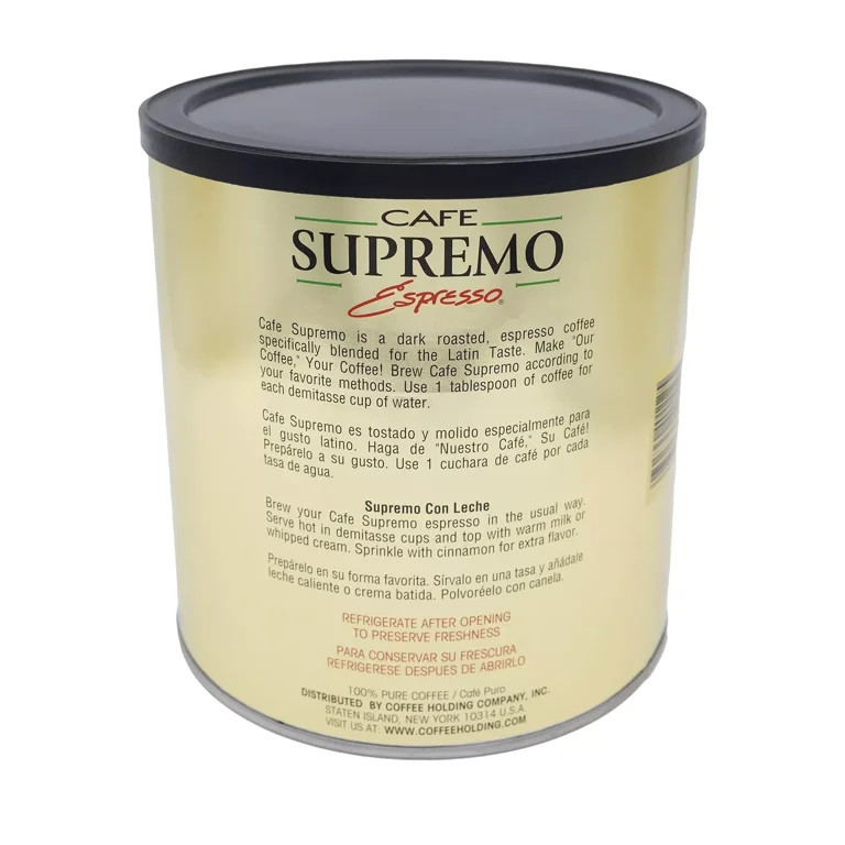 Cafe Supremo Dark Roast 100% Pure Espresso Ground Coffee Can