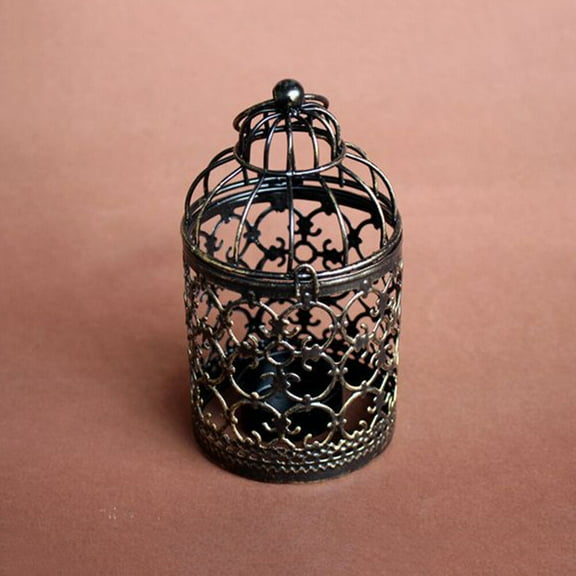DRAFIDEEP 1Piece Iron Candlestick Ornaments Small Birdcage Decor Metal Hollow Candlestick for Wedding Desktop Display