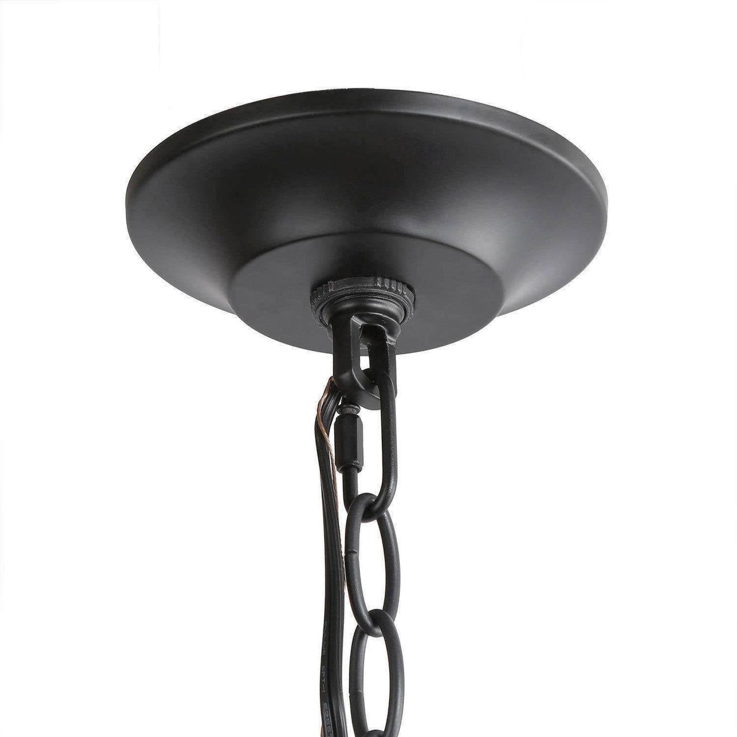 LNC 20" Farmhouse Globe Chandelier with E12 Base, Wood Grain and Black Metal Finish