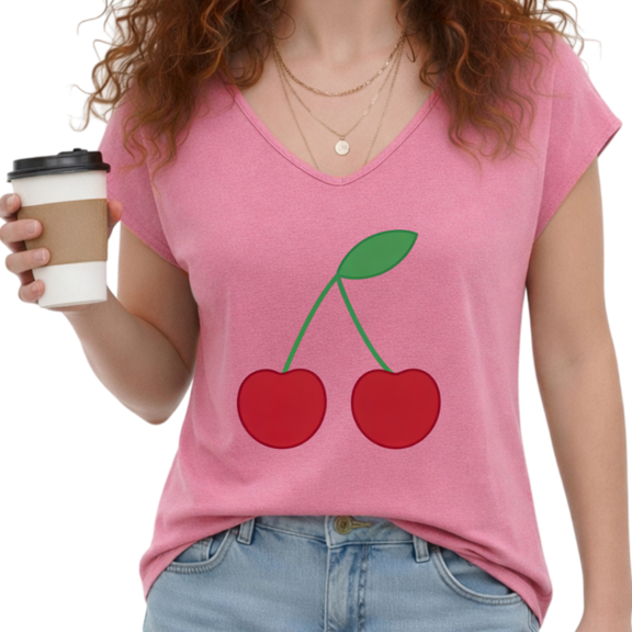 UNISHE Women's Minimalist Twin Red Cherry Print Rose Red V-Neck Sleeveless T-Shirt S-5XL Trendy Tank Top