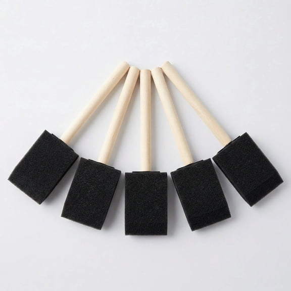 5 Wood-Handle Sponge Paint Brushes, 2 Inch Foam Brushes for Detailed Painting, Dyeing, Large Area Coverage and DIY Craft Projects, Black