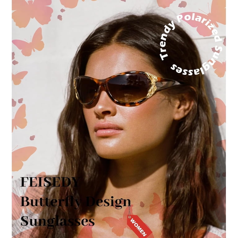 Trendy Butterfly Wrap Around Polarized Sunglasses UV400 Protection Amazon.com: FEISEDY Trendy Polarized Y2K Sunglasses Wrap  main image 3