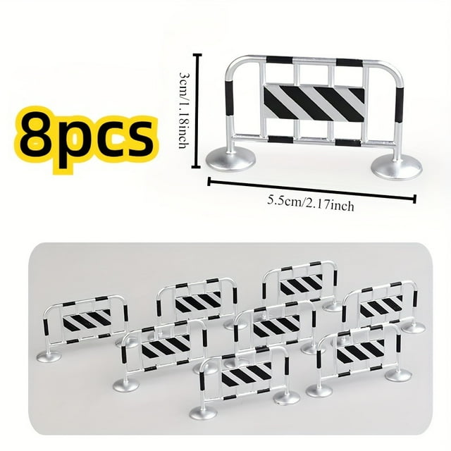 QJUHUNG 8-Pack Mini Traffic Barrier Playset - Durable ABS Construction Safety Training Barrier Models for Toy Car Playsets