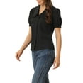 thumbnail image 4 of INSPIRE CHIC Women's Blouse Peter Pan Collar Puff Short Sleeve Retro Shirt L Black, 4 of 6