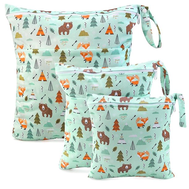 Bolsas de pañales de tela seca y húmeda: paquete de 3 bolsas de viaje lavables, bolsa húmeda impermeable, bolsa de gimnasio reutilizable para playa, piscina, trajes de baño y ropa