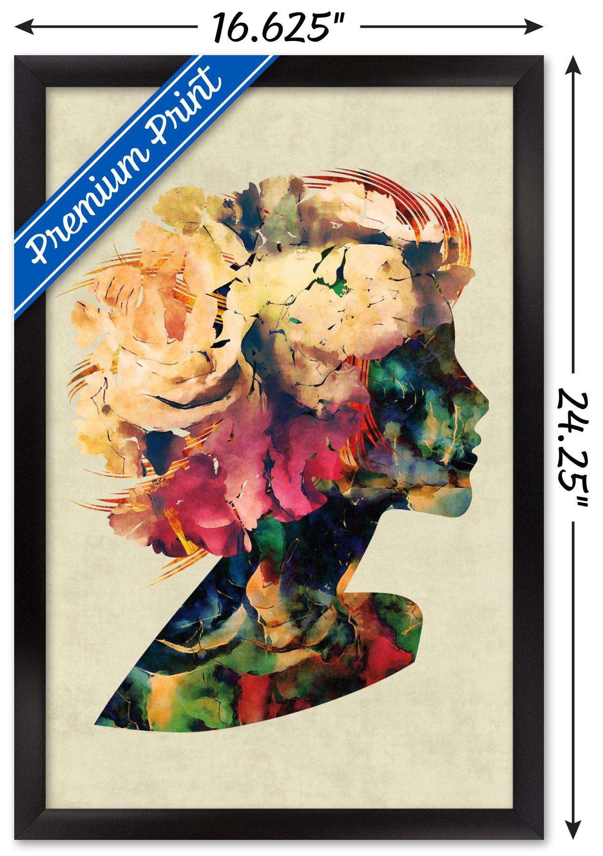 Floral Portrait of Woman Wall Poster, 14.725" x 22.375", Framed