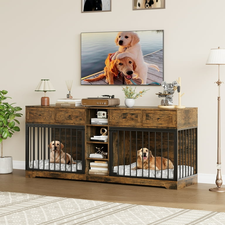 Garvee 82” Large Dog Crate for 2 Dogs, Double Dog Kennel Furniture
