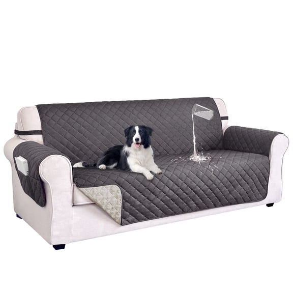 U-NICE HOME 100% Waterproof Anti Slip Sofa Cover 3-Seater, Washable, Elastic Straps, Dark Grey