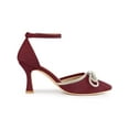 thumbnail image 3 of BLISSFUL STEP Women's Rhinestones Bow Ankle Strap Stiletto Heel Pumps Burgundy (Size 10), 3 of 7