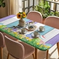 thumbnail image 3 of Easter Bunny Table Cloths for 5 Foot Rectangle Tables, Colorful Eggs Spring Grass Purple Blue Wooden Patio Waterproof Elastic Fitted Tablecloths, Washable Rectangular Table Cover for Camping, 3 of 8