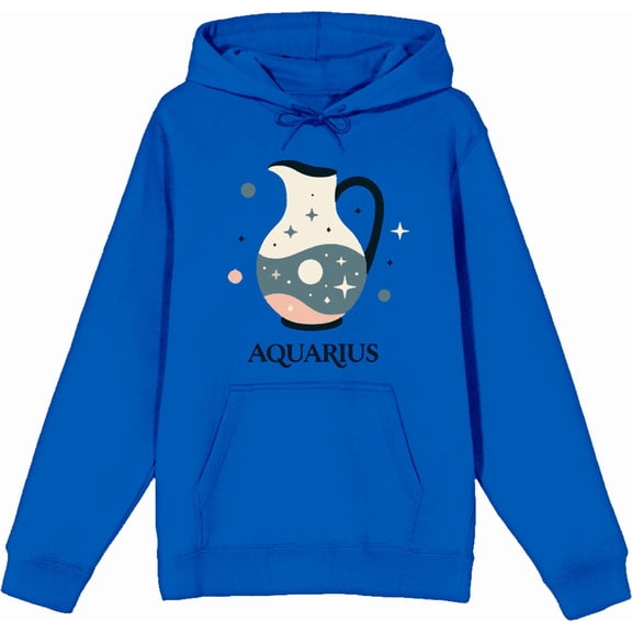 Aquarius Zodiac Pitcher With Water Adult Blue Long Sleeve Hoodie-Small