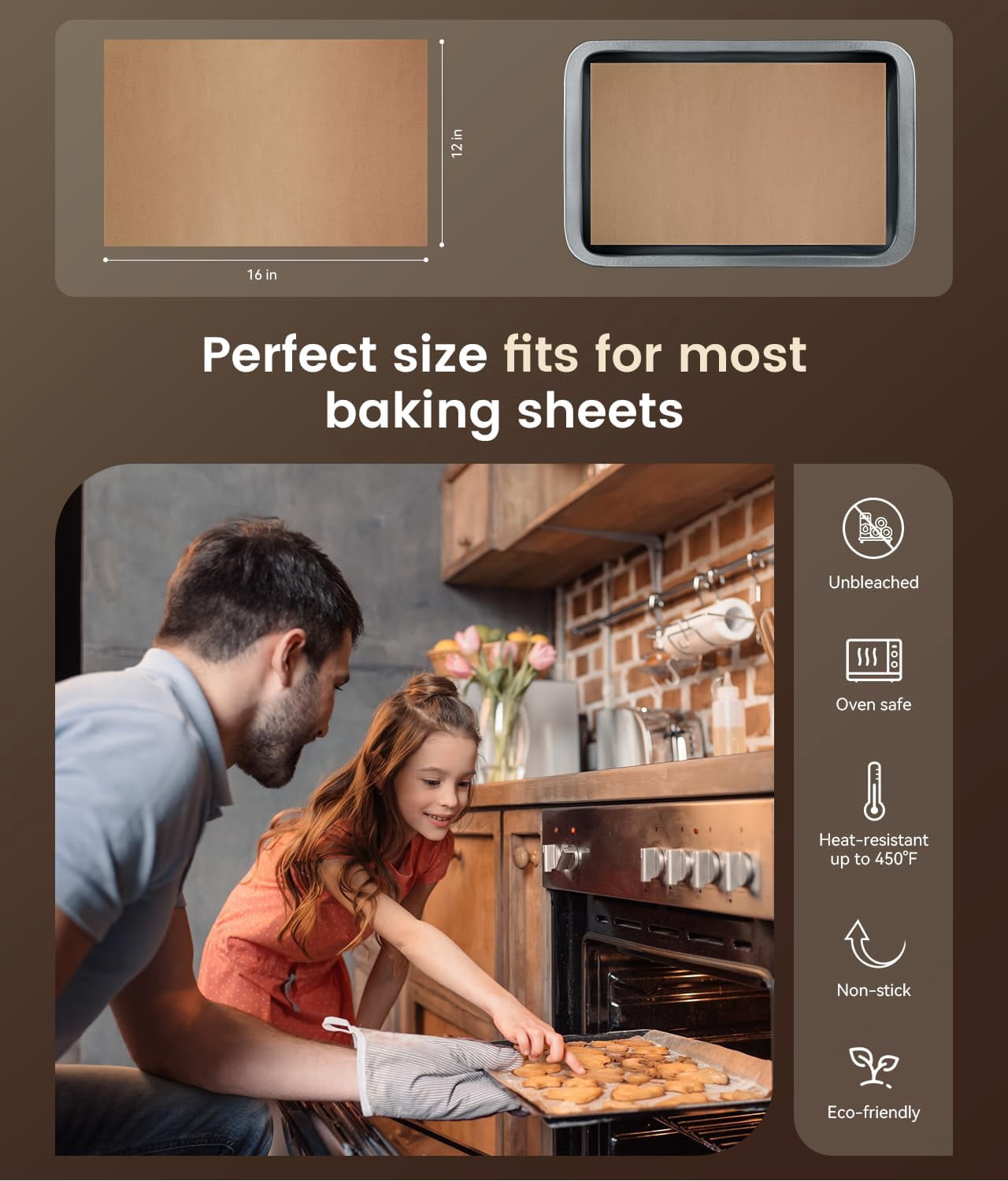 100-Count Unbleached Parchment Paper Sheets - 9x13 Inch Quarter Sheet Size, Non-Stick, Heat Resistant to 450°F, for Baking, Air Fryer, Oven