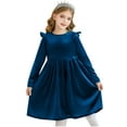thumbnail image 2 of HAiming Toddler Velvet Dress Girls Ruffled Long Sleeve Casual Round Neck Pleated A-Line Party Dresses 5-12 Years, 2 of 9