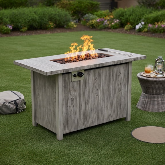 Topcobe 43" 50 000 BTU Propane Fire Pit Table with Removable Lid, Fire Pits & Outdoor Fireplaces, Backyard Furniture, Gray