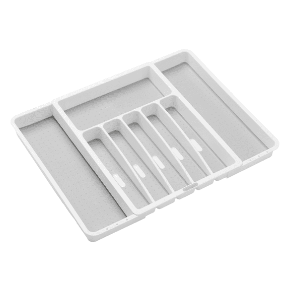 madesmart Classic Expandable Silverware Tray with Soft Grip Lining, White