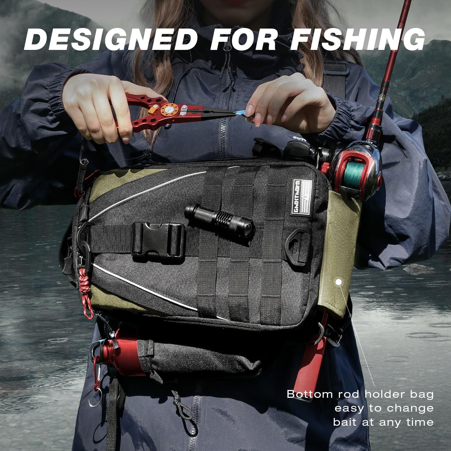 Fishing Nylon Backpack Tackle Sling Bag Backpack with Rod Holder Gift for Mother Fathe Lightweight Fishing Backpack Storge Fishing Gear and Equipment