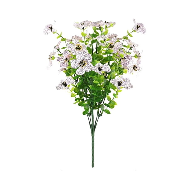 ¡Venta caliente! Flores artificiales al aire libre y plantas verdes Guía de disparo de arreglo violeta de 7 cabezas