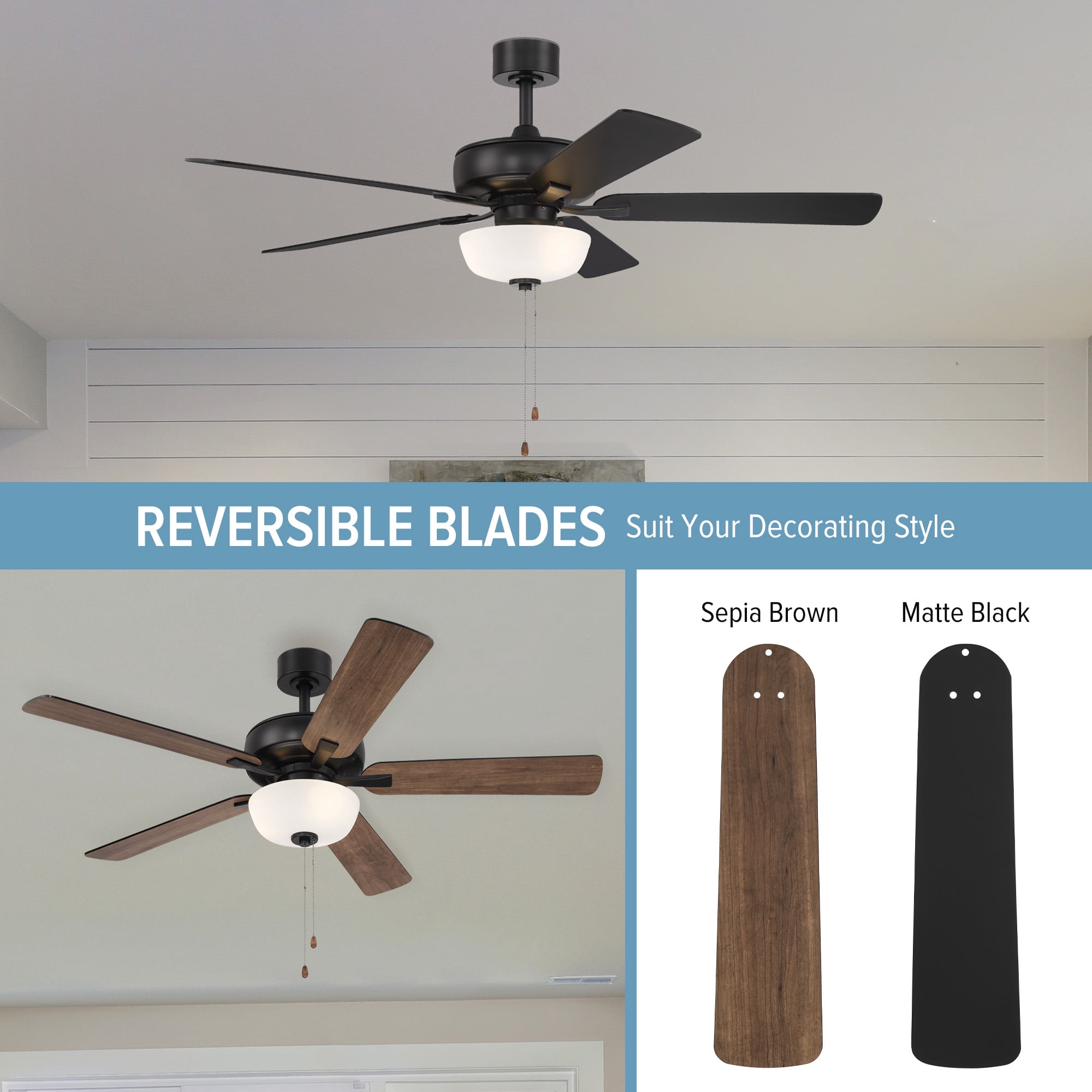 Gallant 52 in. Indoor/Covered Outdoor Matte Black Standard Mount Ceiling Fan with Light Kit and Pull Chain Control
