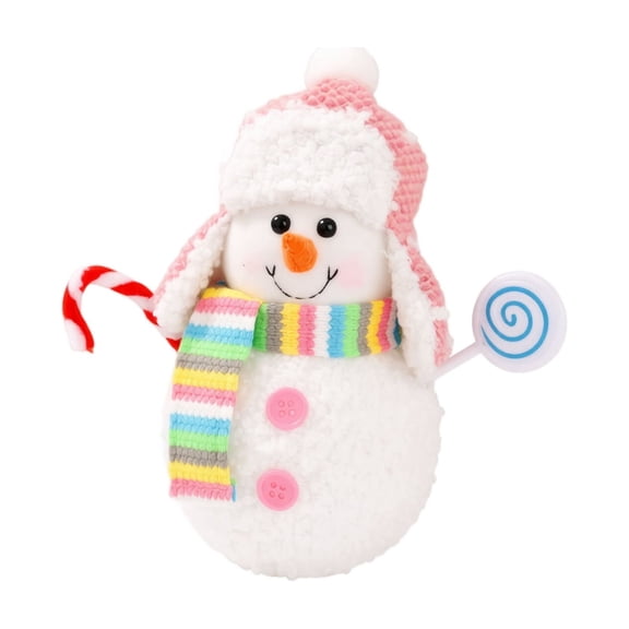 Christmas Decor Plush Snowman Table Ornament 1 Piece Pastel Light Up Accent for Holiday Indoor Display Colorful Pink Home Decor for Festive Season