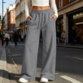 thumbnail image 2 of Women's Soft Fleece Lined Sweatpants Drawstring Elastic High Waist Loose Wide Leg Pants Fall Winter Casual Jogger Pants with Pockets Gray, 2 of 9