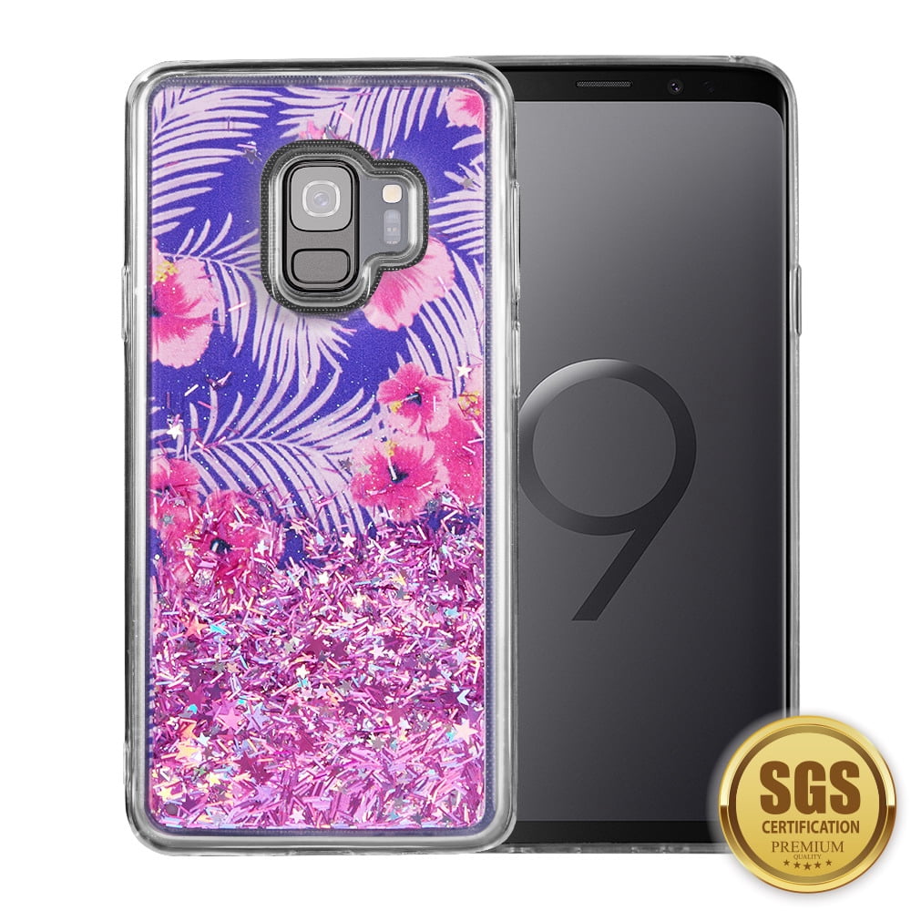 Pink Paradise Sparkling Waterfall Protective Case for Samsung Galaxy S9 Plus (Exact Perfect Fit)