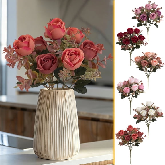 AZXY Artificial Blush & Light Pink Rose Bouquet, 12" Vintage Faux Silk Flower Arrangement for Wedding Bridal Bouquets, Home Living Room Decor & Table Centerpieces