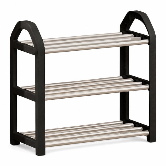 Metal Shoe Rack for Entryway, Small Adjustable Shoe Shelf for Hallway Closet Mudroom, Space-Saving Shoe Storage Organizer, Black 17.72x7.48x14.96in