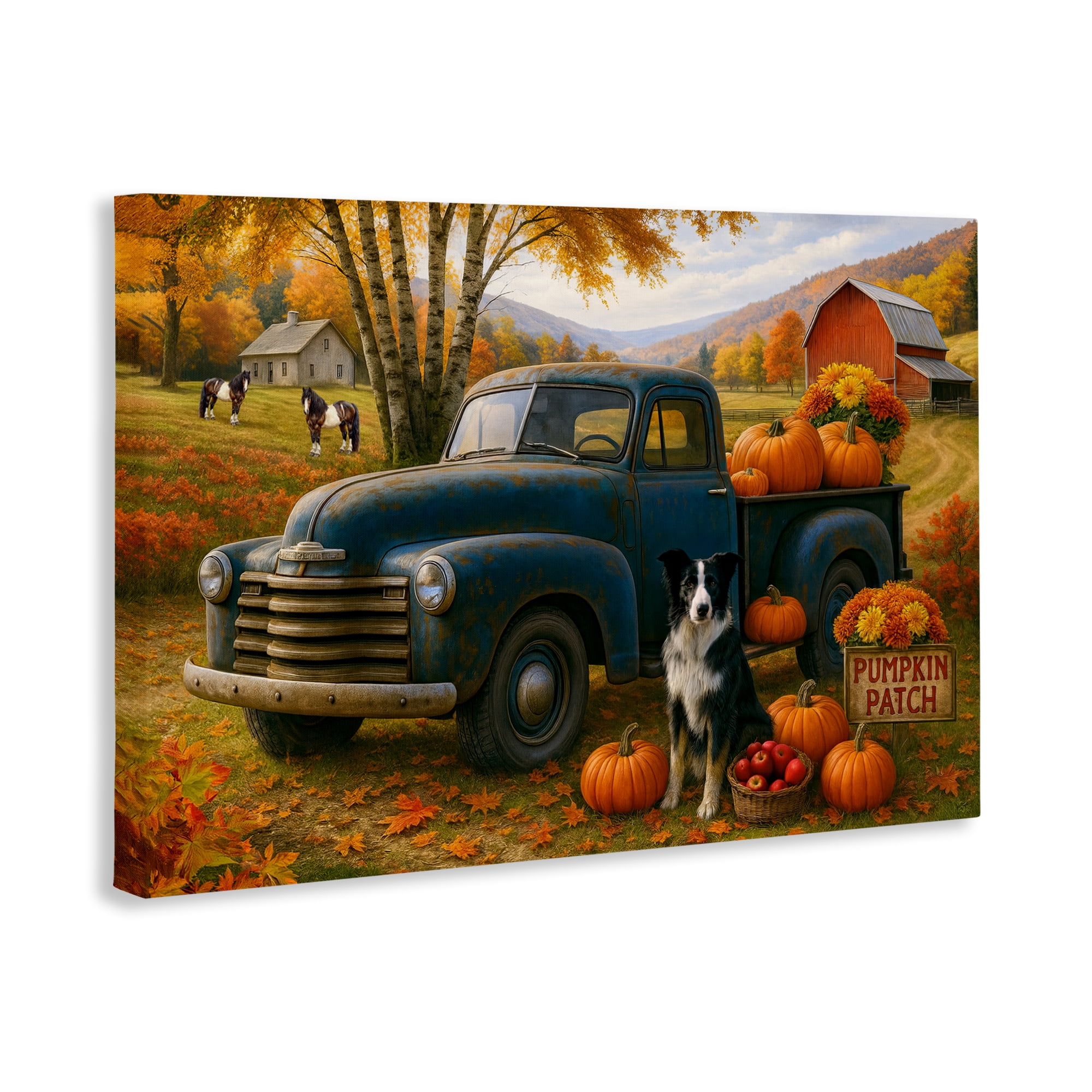 Autumnal Farmland Collie Dog Canvas Wall Art, design by Tom Crehan