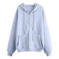 thumbnail image 4 of Ediodpoh Womens Casual Solid Long Sleeve Zipper Hooded Coat Pocket Sweatshirt Tops Hoodies Sweatshirt for Womens Light Gray_001 S, 4 of 5