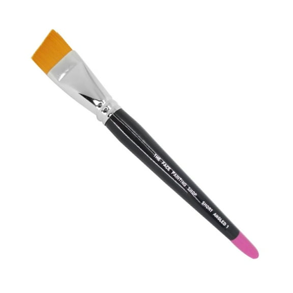 The Face Painting Shop Brush - Short 1" Angled, Professional Face Painting Brush, Sleek Pink Tipped Wooden Handle and Synthetic Bristles