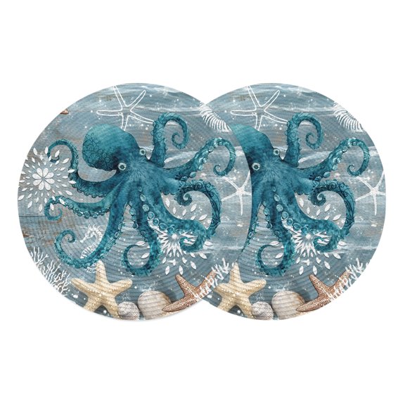 Round Placemats Summer Ocean Octopus 15 inch Set of 2 Table Mats for Dining Table Coral Starfish Heat Resistant Non-Slip Kitchen & Home Decorative Place Mat Set
